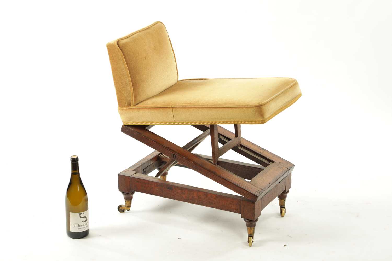 A WILLIAM IV OAK AND UPHOLSTERED ADJUSTABLE GOUT STOOL - Image 3 of 3