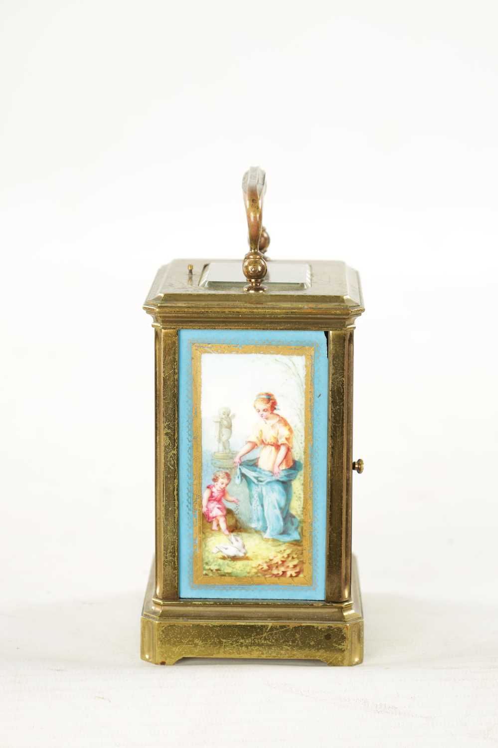 A LATE 19TH CENTURY FRENCH PORCELAIN PANELLED REPEATING CARRIAGE CLOCK - Image 5 of 10