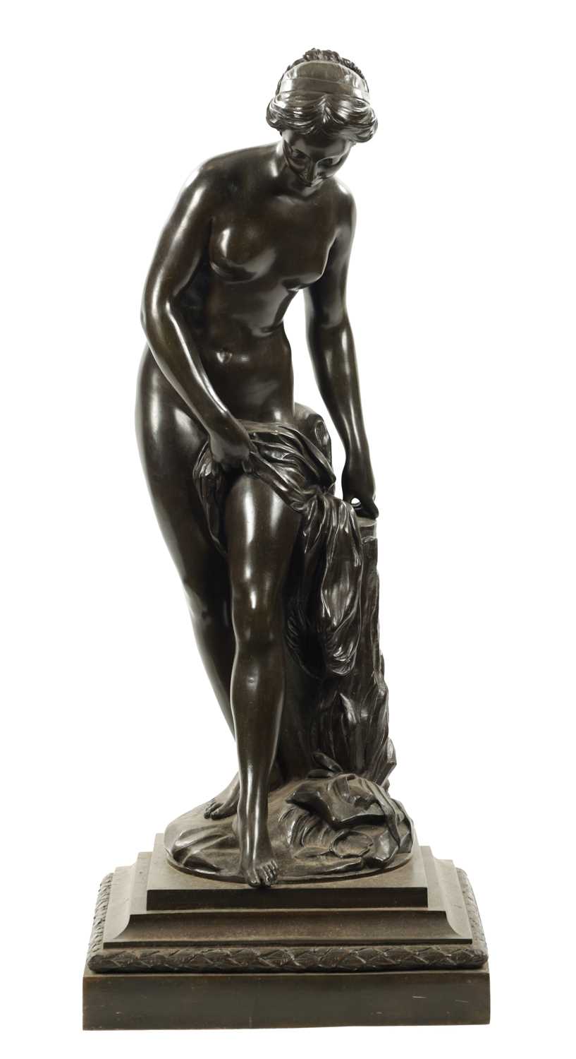 AFTER ETIENNE-MAURICE FALCONET. A LARGE LATE 19TH CENTURY PATINATED BRONZE SCULPTURE