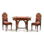 AN ART NOUVEAU OTTOMAN ISLAMIC STYLE WRITING TABLE AND TWO CHAIRS