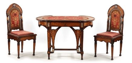 AN ART NOUVEAU OTTOMAN ISLAMIC STYLE WRITING TABLE AND TWO CHAIRS