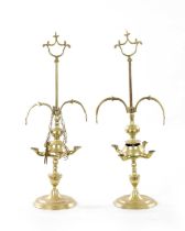 A PAIR OF LATE 19TH CENTURY BRASS OIL LAMPS