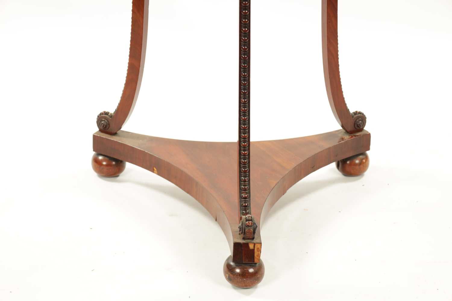 A REGENCY TWO TIER MAHOGANY JARDINIERE STAND WITH BEADED DECORATION - Image 4 of 6