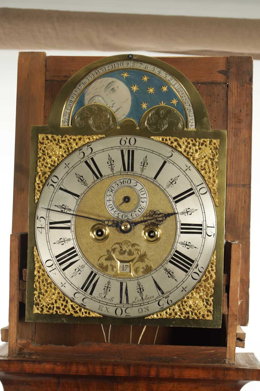 JACOB LOVELACE, EXON. A GEORGE II BURR WALNUT LONGCASE CLOCK - Image 6 of 10