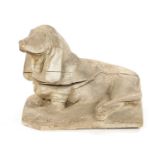 A 19TH CENTURY CARVED WOOD SCULPTURE OF A SEATED DOG
