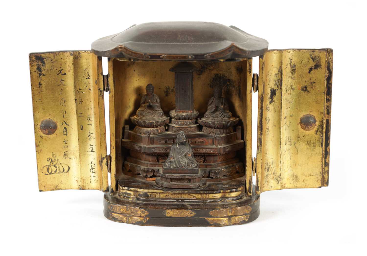 A 19TH CENTURY BLACK LACQUER BUDDHIST TRAVELLING PRAYER SHRINE