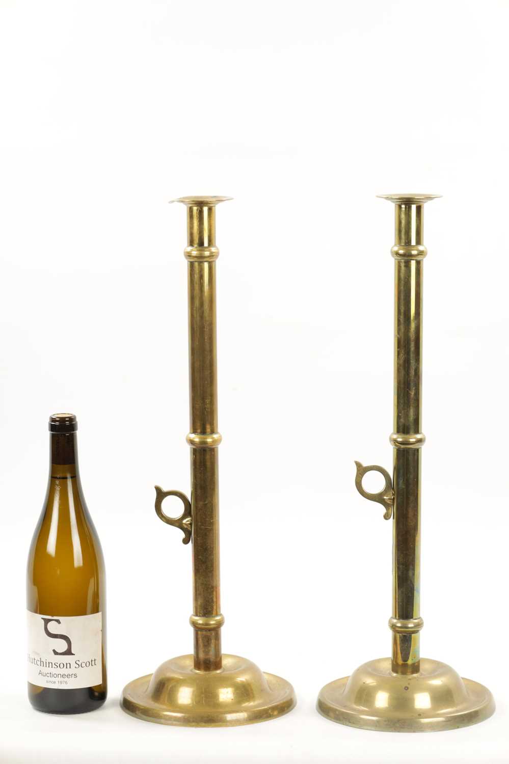 A PAIR OF LARGE 19TH CENTURY BRASS EJECTOR 'PULPIT' BRASS CANDLESTICKS - Image 5 of 7