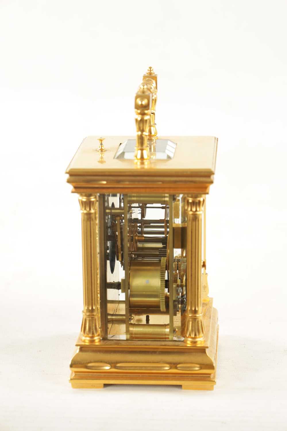 A LATE 19TH CENTURY FRENCH GILT CASED REPEATING CARRIAGE CLOCK - Image 8 of 12