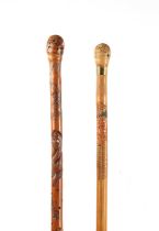 TWO 19TH CENTURY ORIENTAL BAMBOO CARVED WALKING CANES