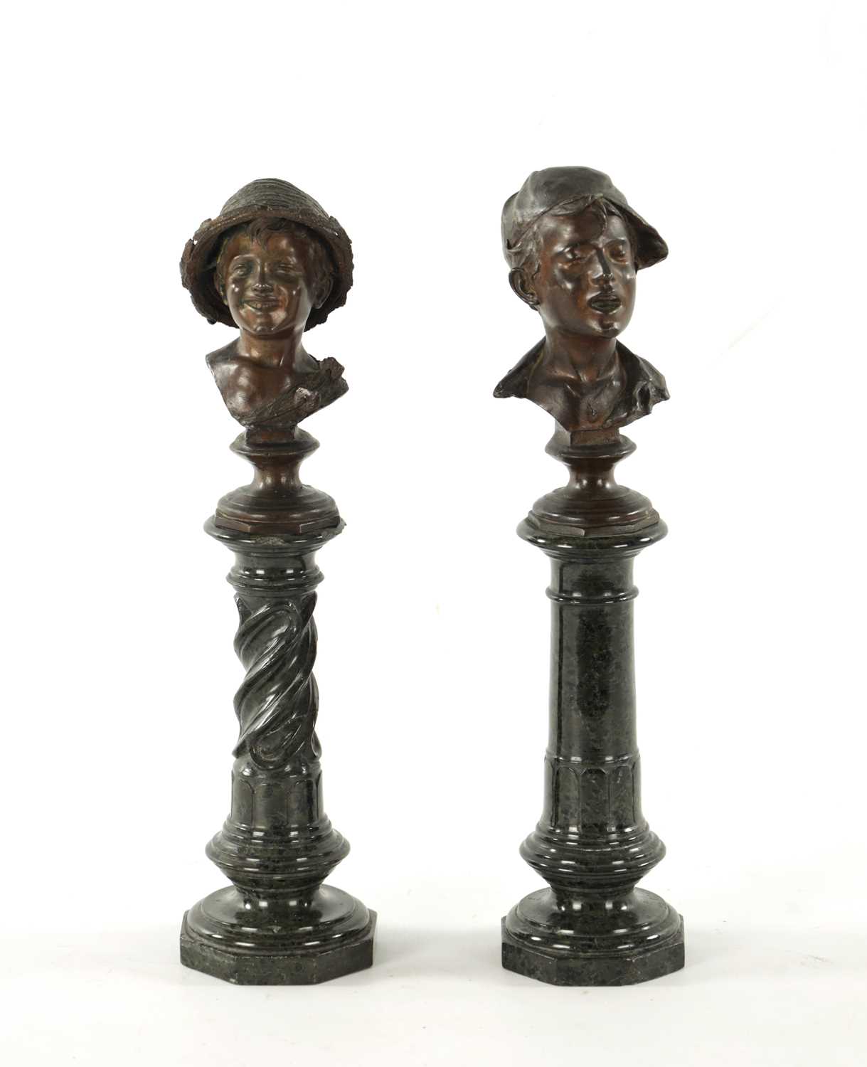A MATCHED PAIR OF LATE 19TH CENTURY BRONZE MINIATURE BUSTS