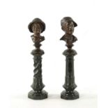 A MATCHED PAIR OF LATE 19TH CENTURY BRONZE MINIATURE BUSTS