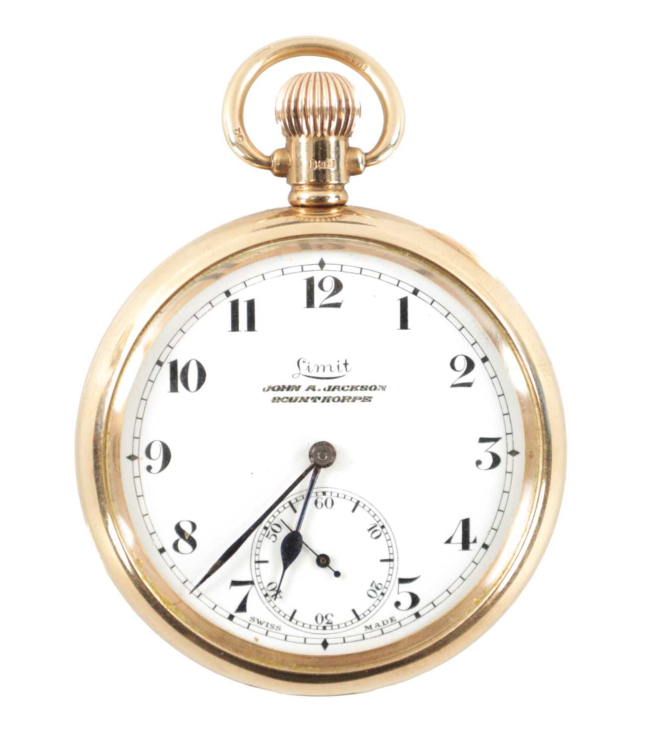 AN EARLY 20TH CENTURY LIMIT 9CT GOLD OPEN-FACED POCKET WATCH