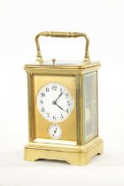 A LATE 19TH CENTURY FRENCH BRASS CASED GRAND SONNERIE CARRIAGE CLOCK