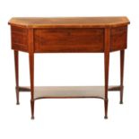 A GEORGE III FIGURED MAHOGANY AND SATINWOOD INLAID WRITING / SERVING TABLE OF SMALL SIZE