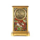 A LARGE 19TH CENTURY FRENCH GILT BRASS MANTEL CLOCK WITH JAPANESE CLOISONNE PANELS