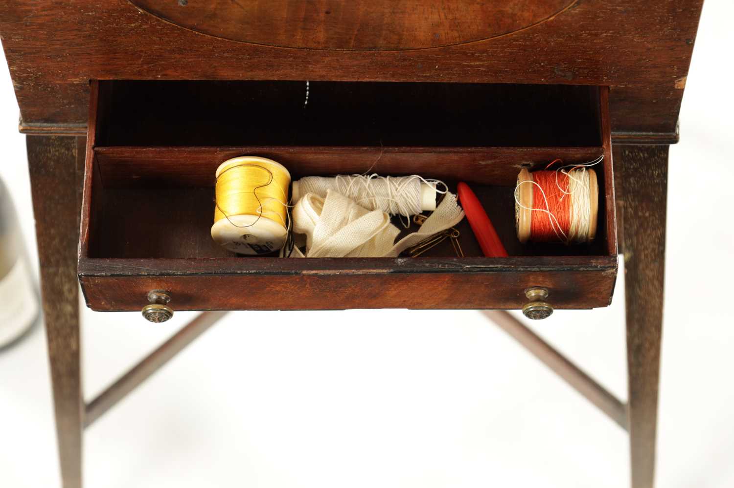 A REGENCY MAHOGANY TAMBOUR TOP SEWING BOX ON STAND - Image 4 of 5