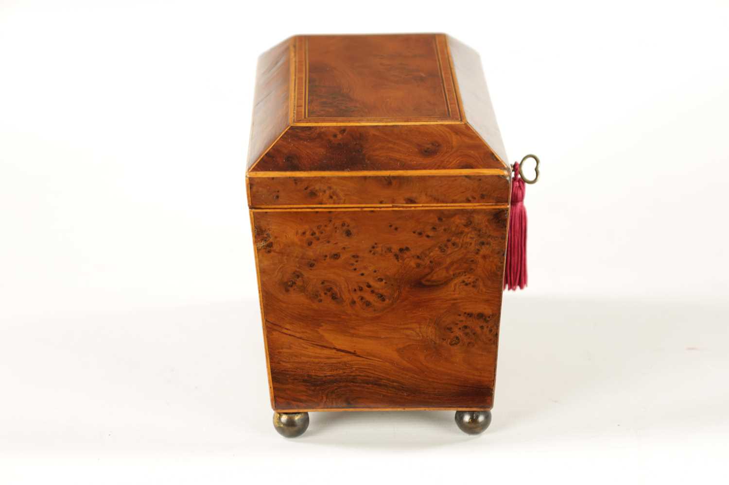 A REGENCY BURR YEW TEA CADDY - Image 6 of 7