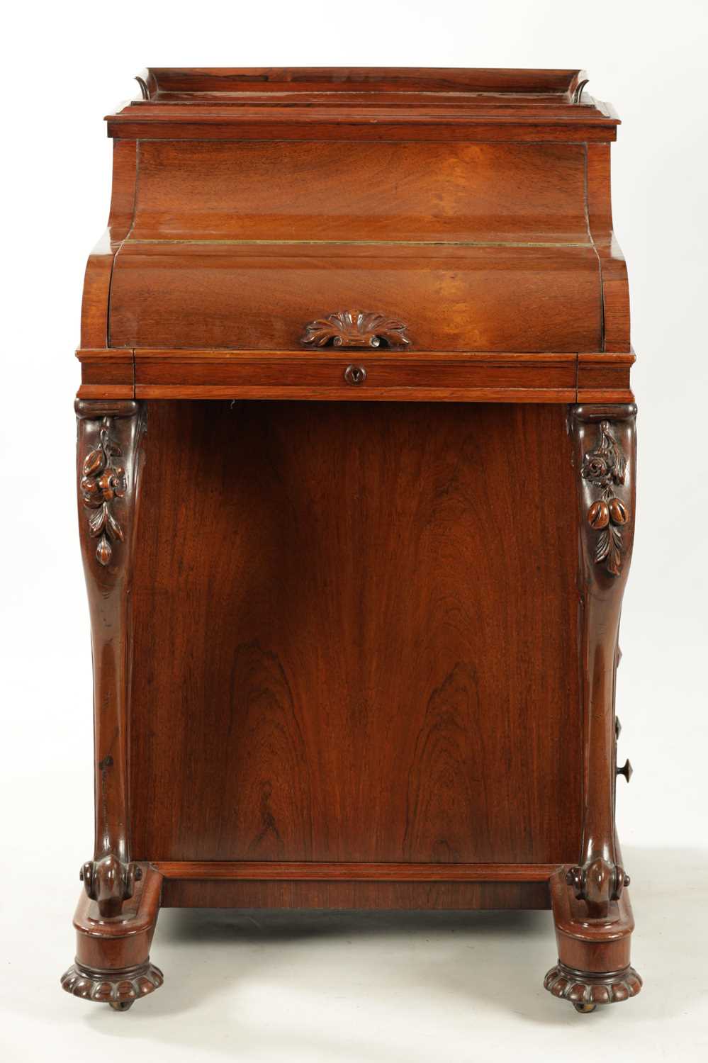 A VICTORIAN FIGURED ROSEWOOD POP-UP PIANO TOP DAVENPORT - Image 7 of 8