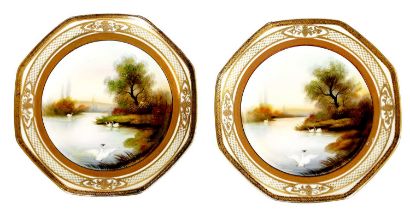A PAIR OF EARLY 20TH CENTURY JAPANESE NORITAKE PORCELAIN CABINET PLATES