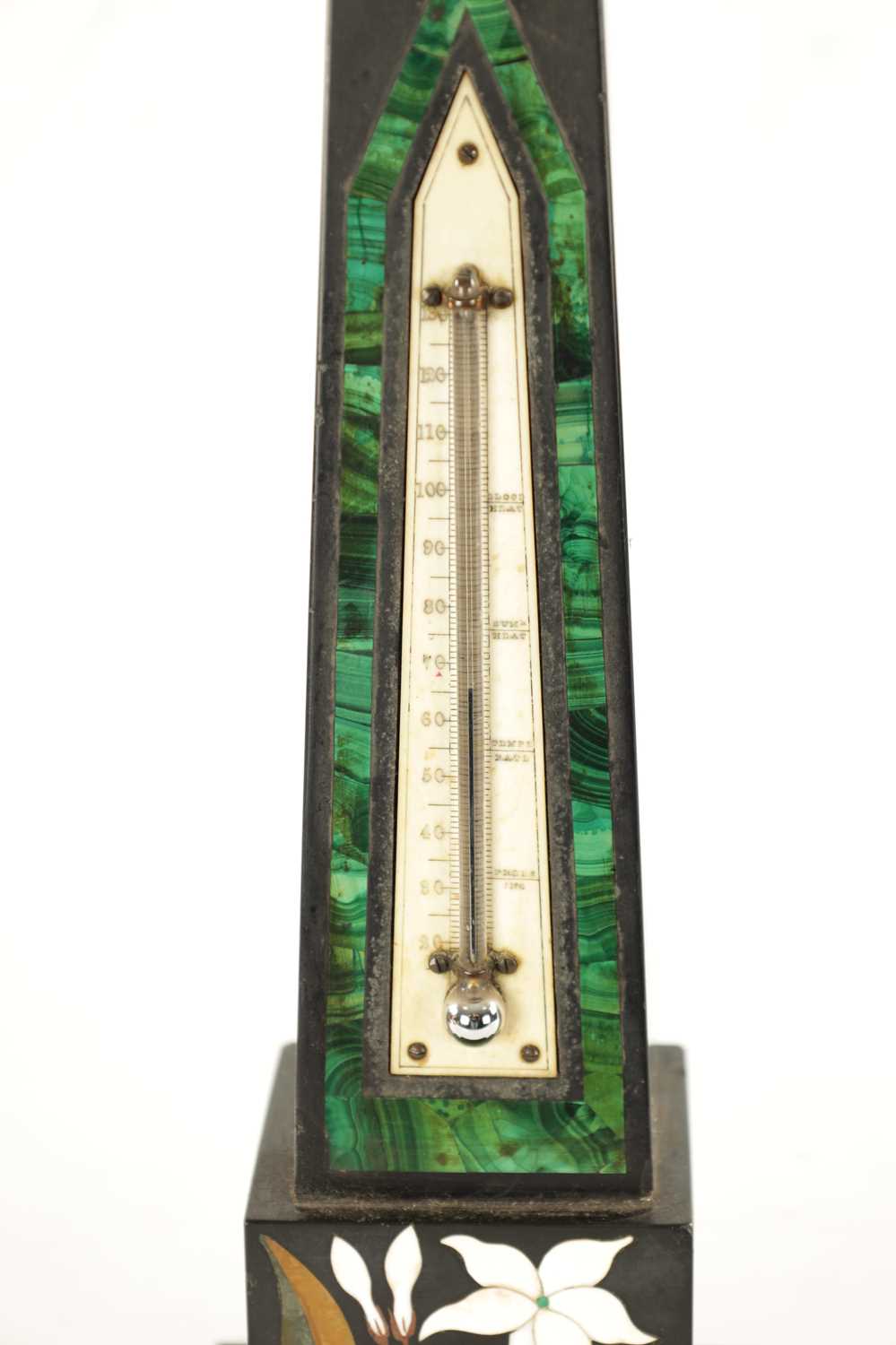 A LARGE 19TH CENTURY ASHFORD SLATE AND INLAID MARBLE OBELISK THERMOMETER - Image 3 of 6