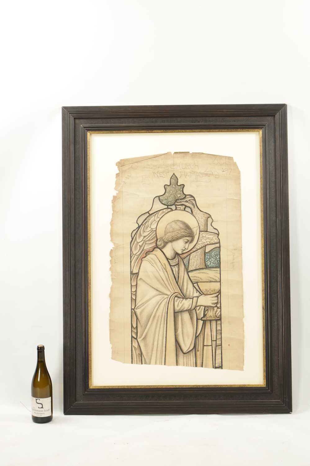 A LATE 19TH CENTURY PRE-RAPHAELITE ORIGINAL DRAWING FOR A STAINED GLASS WINDOW IN THE MANNER OF SIR - Image 2 of 5