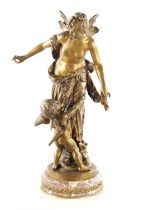 JEAN BULIO (FRENCH 1827 - 1911) A 19TH CENTURY GILT BRONZE FIGURE DEPICTING ‘PSYCHE AND LOVE’
