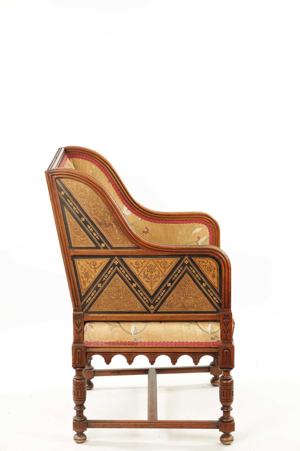 A FINE LATE 19TH CENTURY INLAID WALNUT AESTHETIC PERIOD CHAIR IN THE MANNER WILLIAM MORRIS - Image 6 of 7