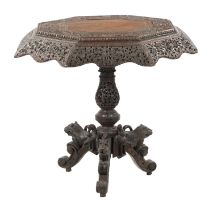 A 19TH CENTURY CARVED HARDWOOD ANGLO INDIAN CENTRE TABLE