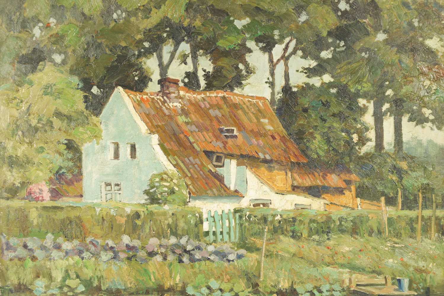AN EARLY 20TH CENTURY IMPASTO OIL ON CANVAS COUNTRY COTTAGE LANDSCAPE - Image 3 of 6