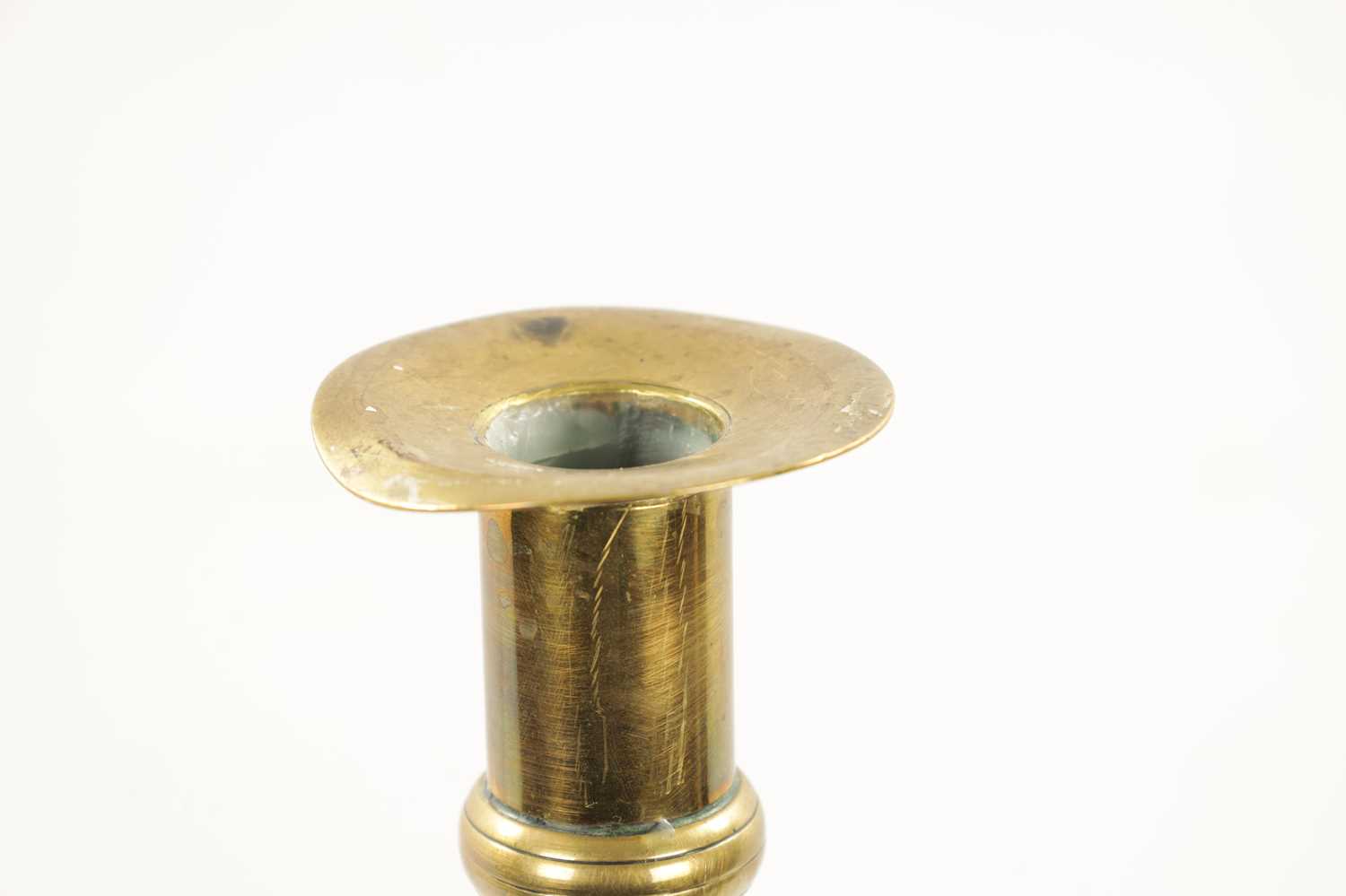A PAIR OF LARGE 19TH CENTURY BRASS EJECTOR 'PULPIT' BRASS CANDLESTICKS - Image 7 of 7