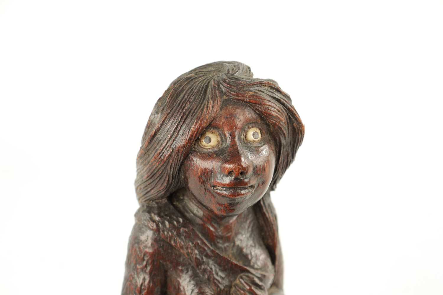 AN UNUSUAL 19TH CENTURY FOLK ARK CARVED WALNUT FIGURE OF A MYTHICAL FEMALE - Image 3 of 7