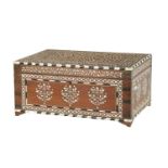 A LARGE LATE 19TH CENTURY ANGLO-INDIAN IVORY AND EBONY INLAID WORKBOX