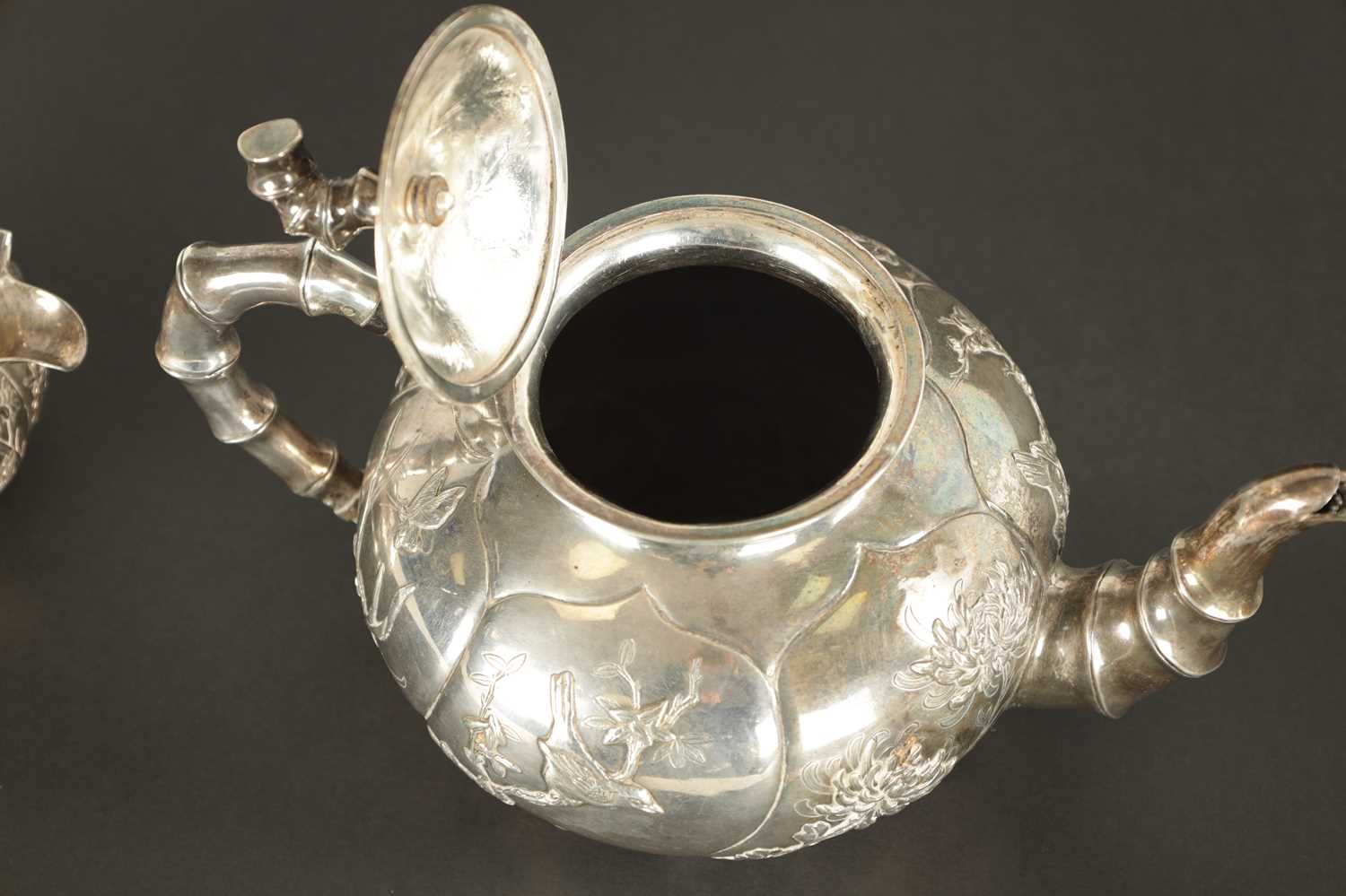 A LATE 19TH CENTURY CHINESE SILVER THREE-PIECE TEA SET - Image 5 of 9