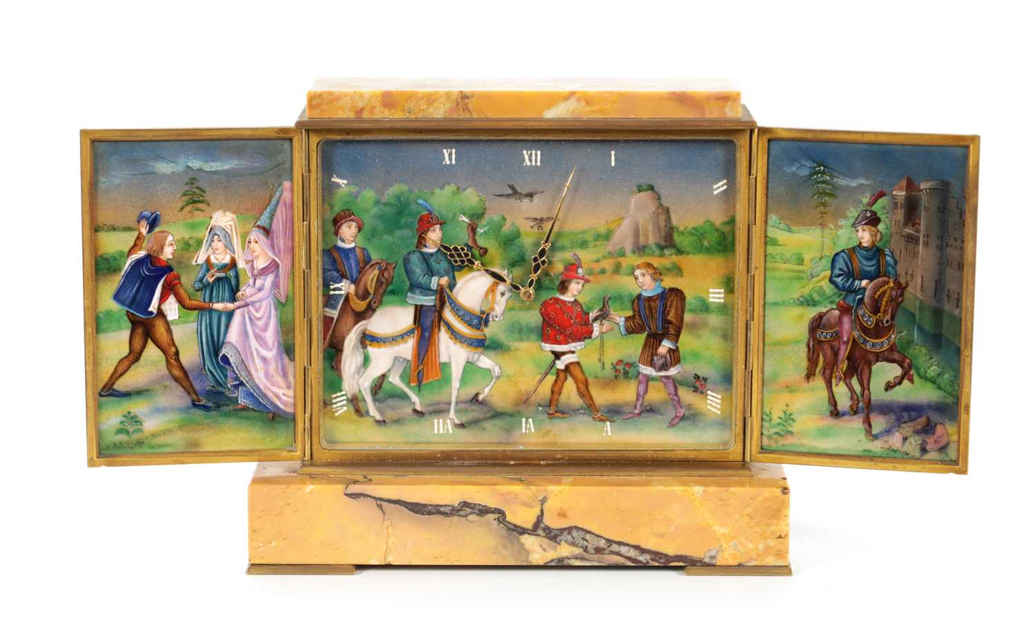 HENRI DITISHEIM. A GOOD QUALITY SWISS POLYCHROME ENAMELLED MANTEL CLOCK