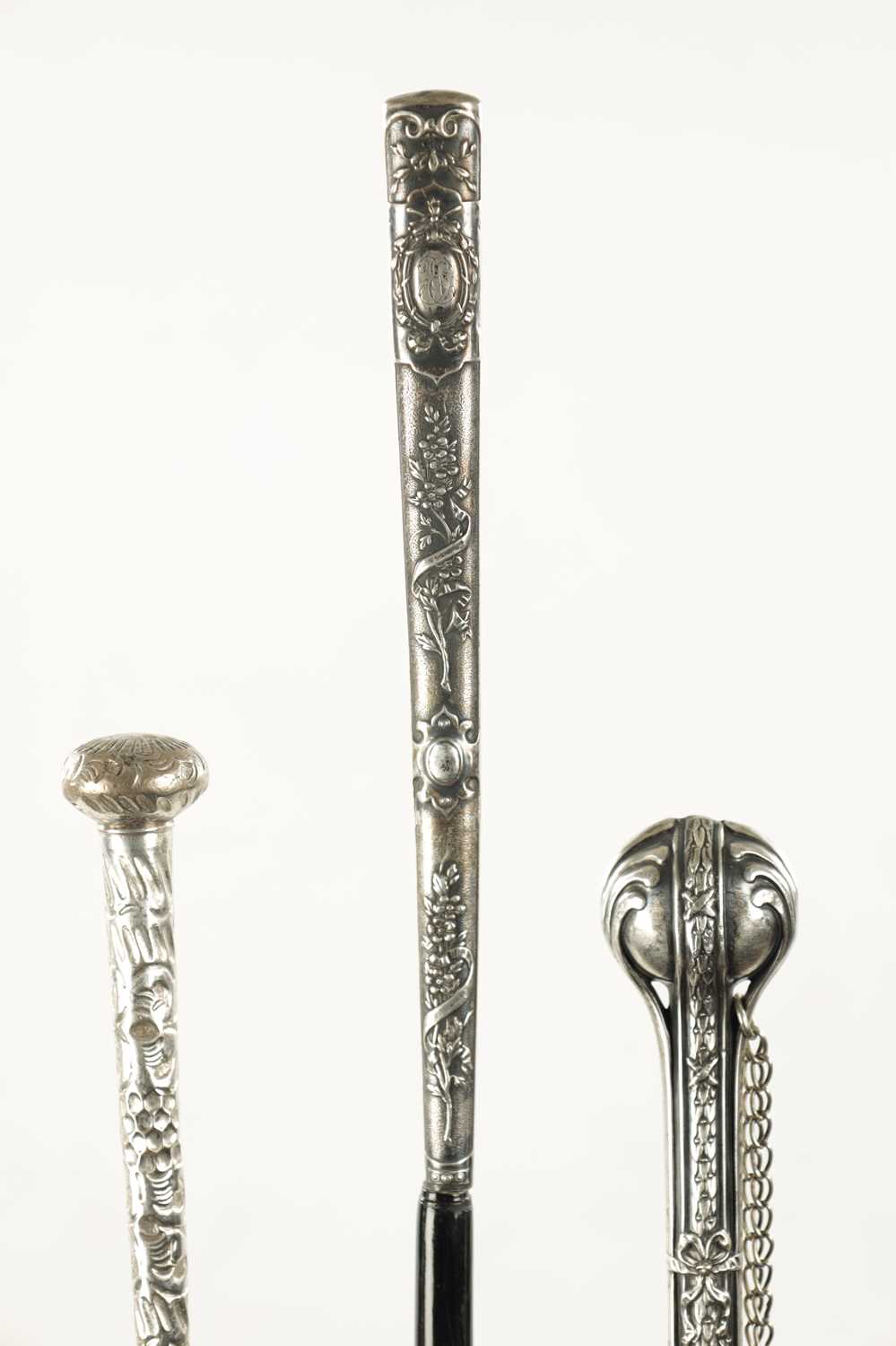 A COLLECTION OF THREE LATE 19TH CENTURY SILVER TOPPED LONG-HANDLED WALKING STICKS - Image 3 of 9