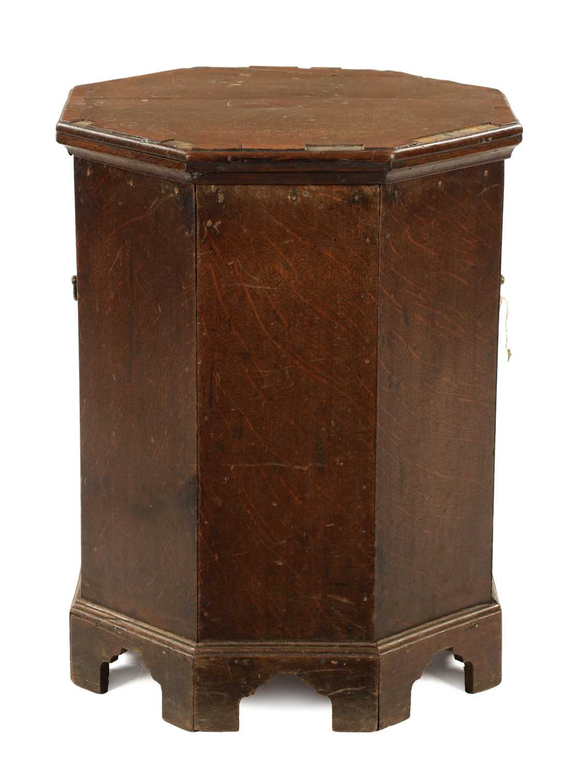 A QUEEN ANNE OCTAGONAL OAK AND WALNUT CROSS-BANDED CLOSE STOOL