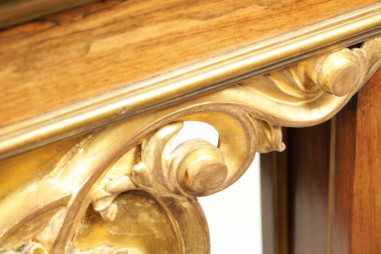 A MASSIVE PAIR OF REGENCY COUNTRY HOUSE FINE PAIR OF ROSEWOOD AND CARVED GILTWOOD CONSOLE TABLES IN - Image 8 of 8
