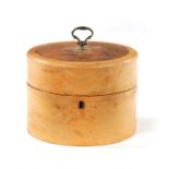 A 19TH CENTURY FRUITWOOD CYLINDRICAL TEA CADDY