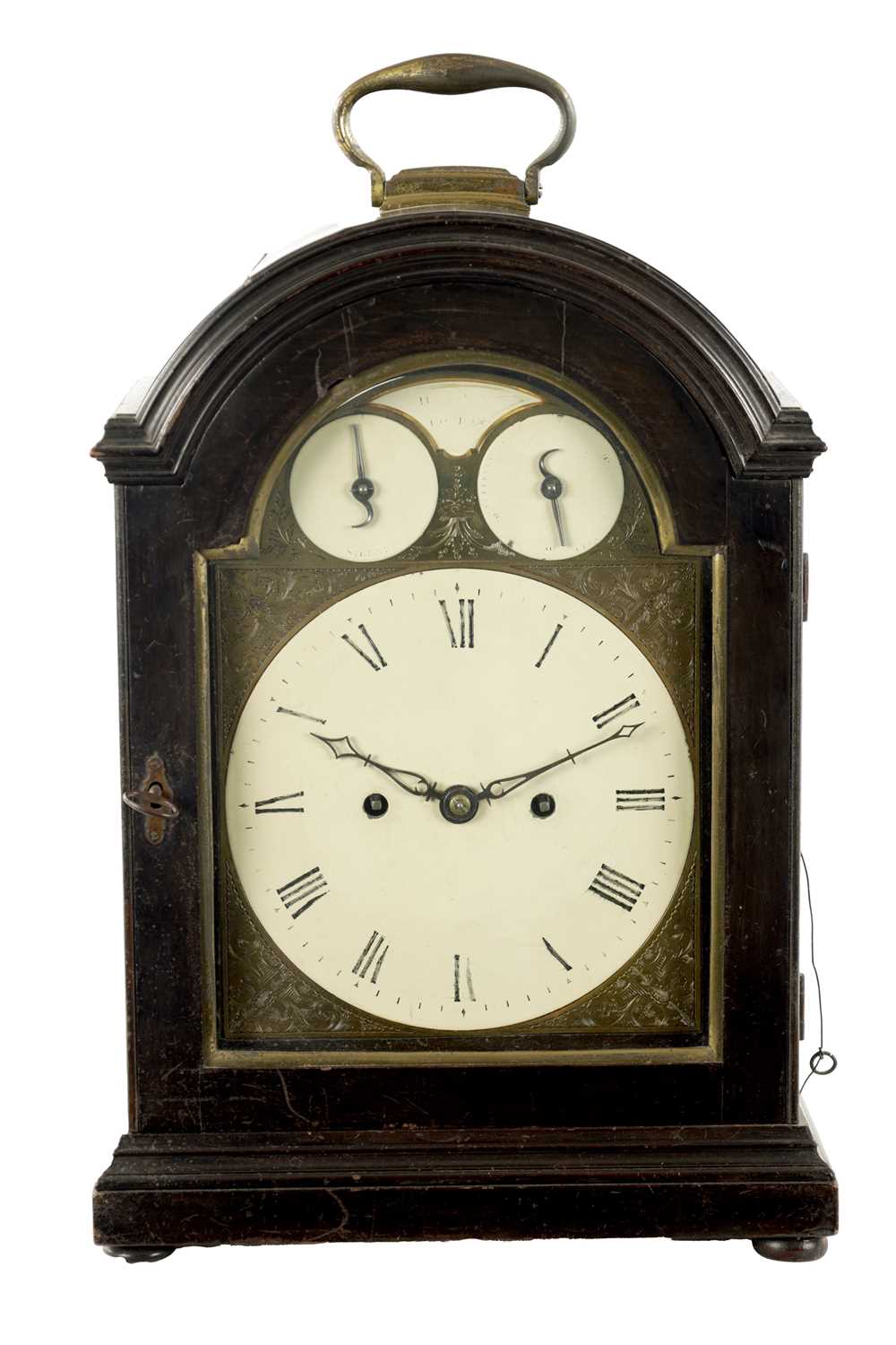 HALEY LONDON. A GEORGE III EBONISED ARCH-TOP BRACKET CLOCK