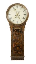 WILSON, PETERBOROUGH. A GEORGE III LACQUERED CHINOISERIE STRIKING TAVERN CLOCK