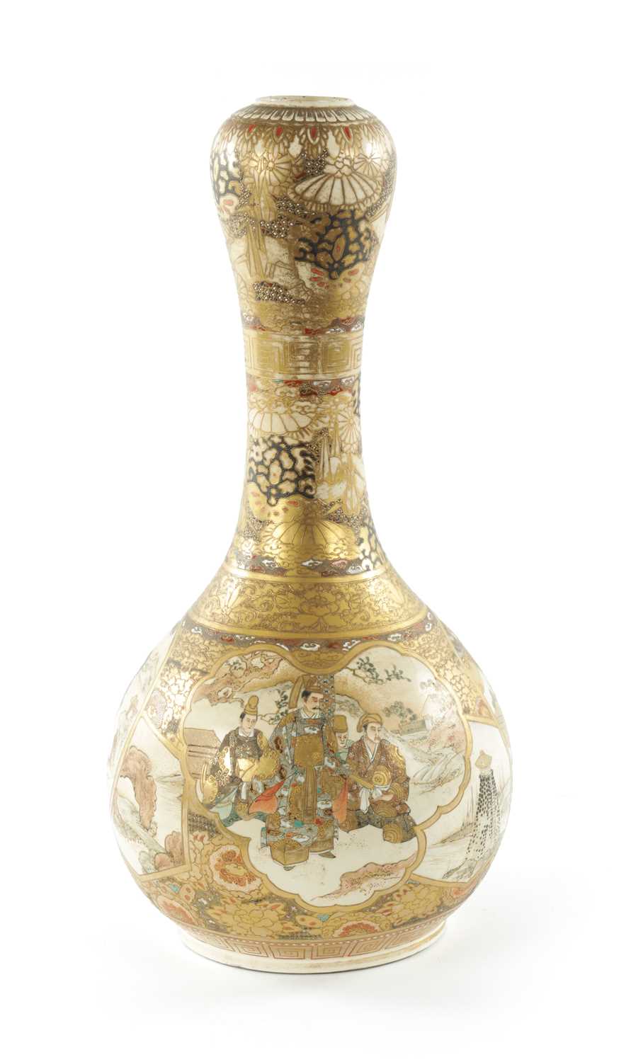 A 19TH CENTURY JAPANESE SATSUMA BOTTLE NECK VASE