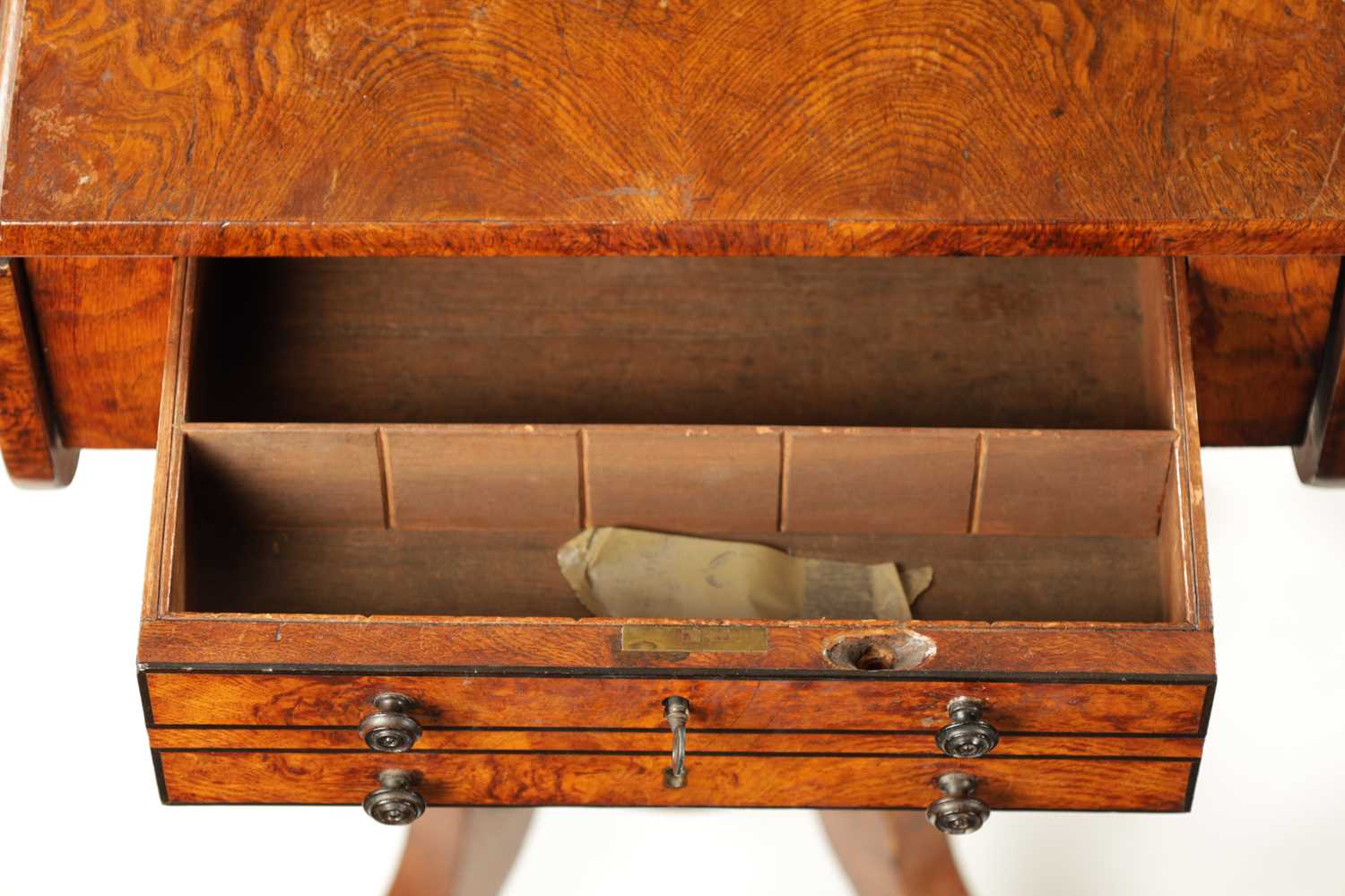 A RARE MATCHED PAIR OF REGENCY BURR ELM WORK TABLES - Image 3 of 11