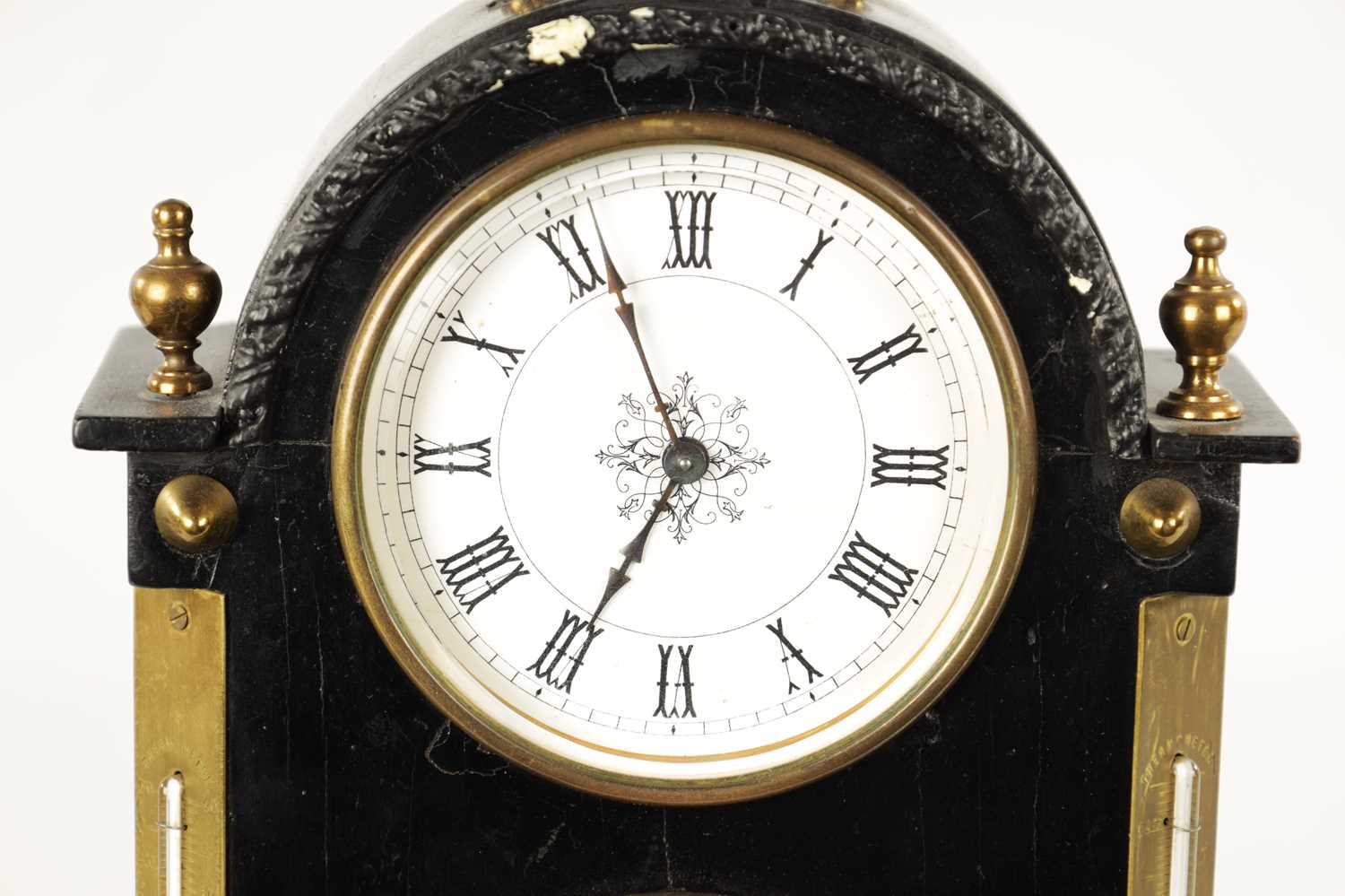 A LATE 19TH CENTURY FRENCH EBONY VENEERED MANTEL CLOCK WITH YEAR CALENDAR - Image 3 of 9