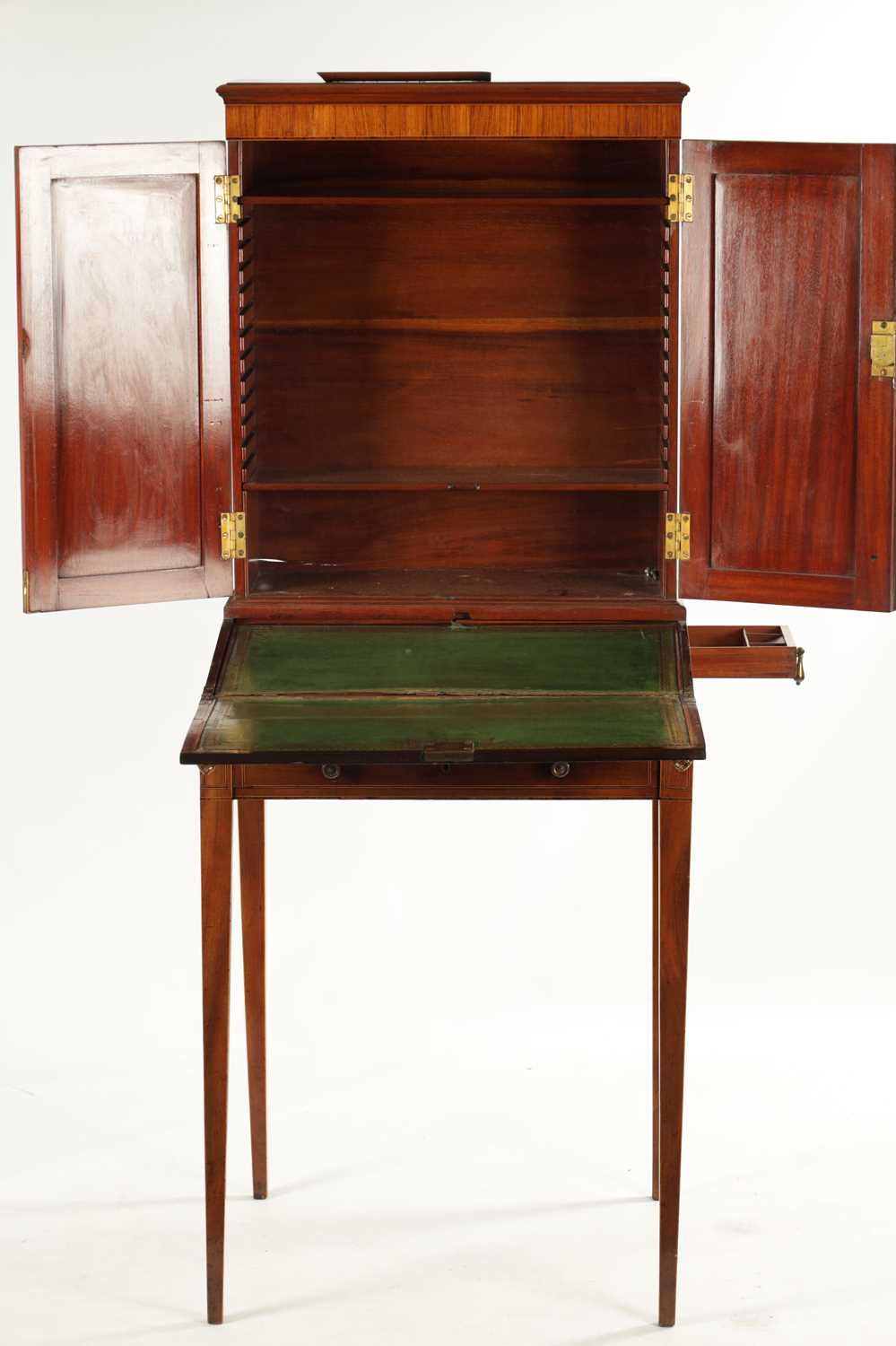 A SMALL LATE 18TH CENTURY FIGURED ROSEWOOD AND TULIPWOOD BANDED BONHEUR DE JOUR - Image 4 of 6