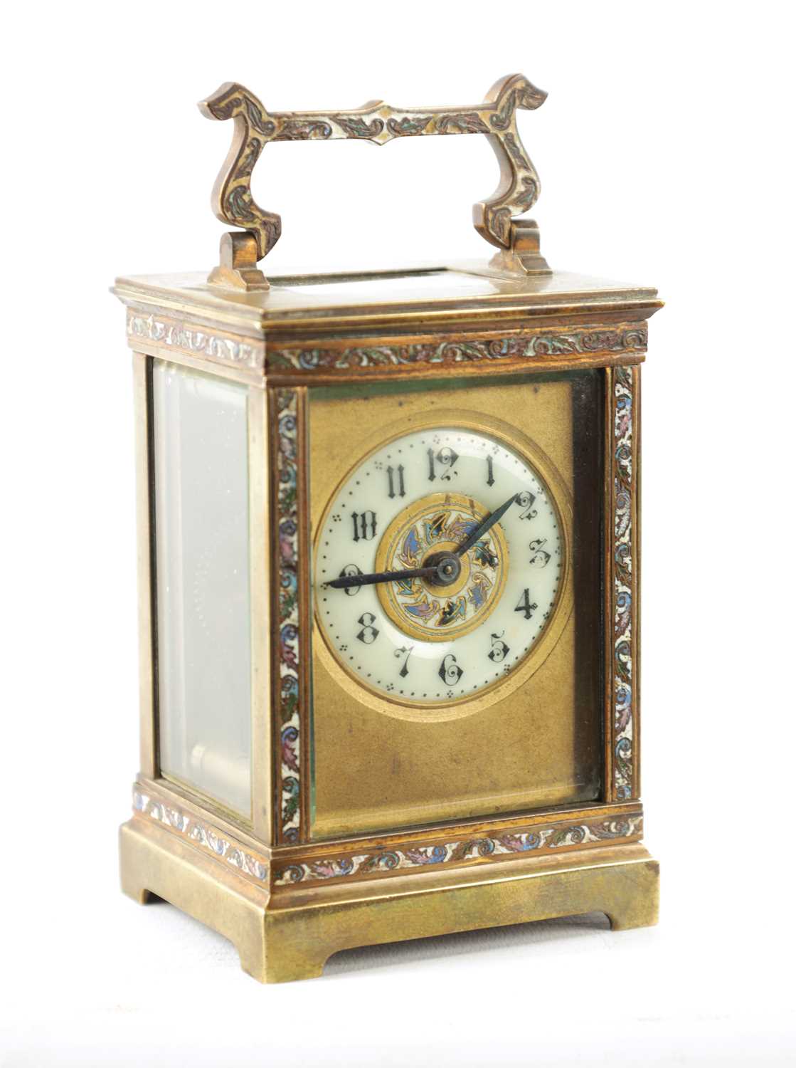 A LATE 19TH CENTURY FRENCH CHAMPLEVE ENAMEL CARRIAGE CLOCK