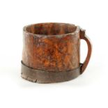 AN 18TH CENTURY SCANDINAVIAN BURR ELM AND IRON BOUND MUG