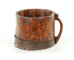 AN 18TH CENTURY SCANDINAVIAN BURR ELM AND IRON BOUND MUG