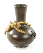 A 19TH CENTURY FRENCH BRONZE SQUAT BULBOUS VASE