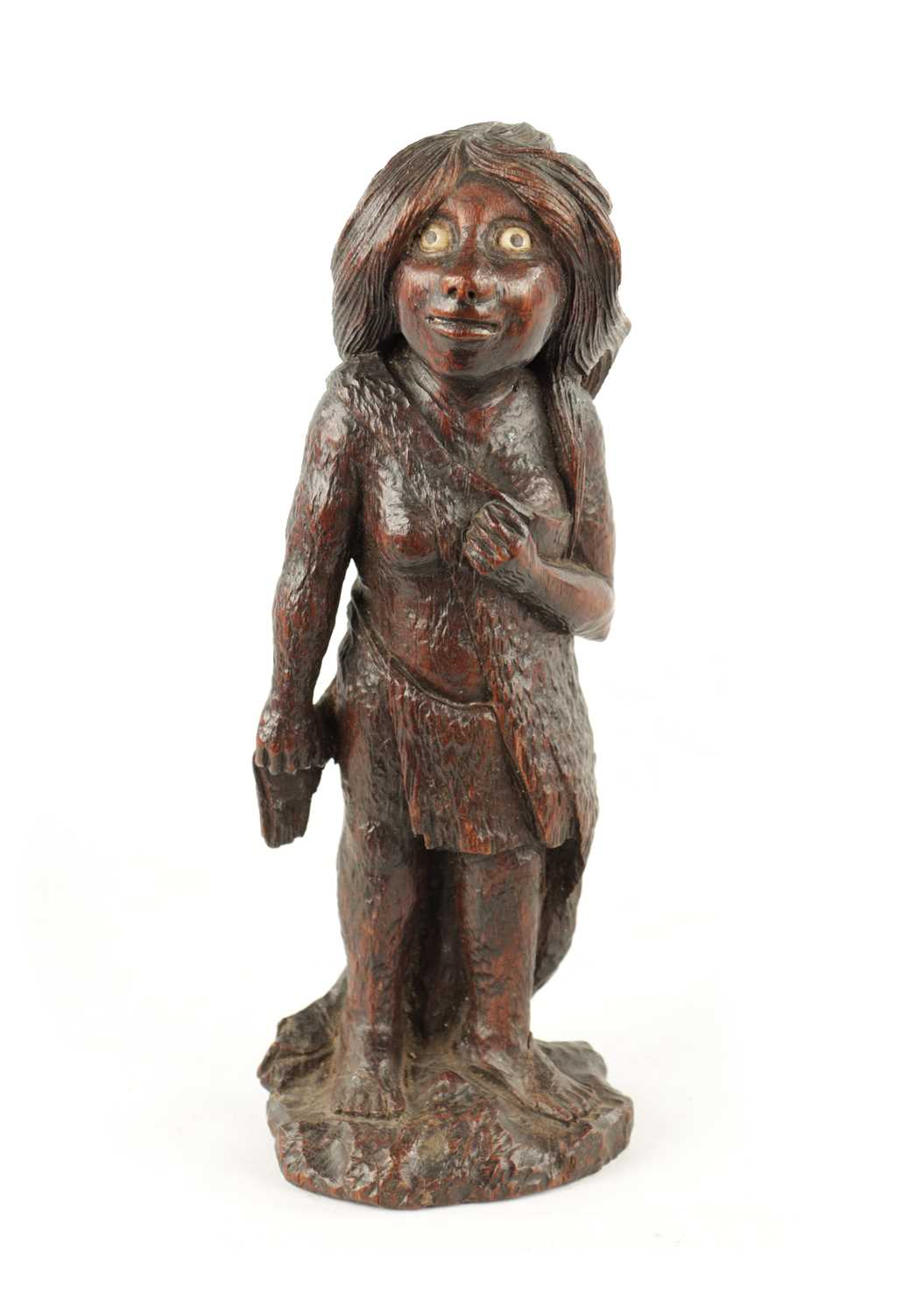 AN UNUSUAL 19TH CENTURY FOLK ARK CARVED WALNUT FIGURE OF A MYTHICAL FEMALE