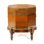 AN UNUSUAL 18TH CENTURY COLONIAL PADOUK OCTAGONAL SHAPED WINE COOLER ON STAND